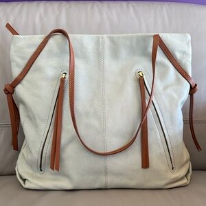 Light Teal Leather Tote Bag by Mili Designs